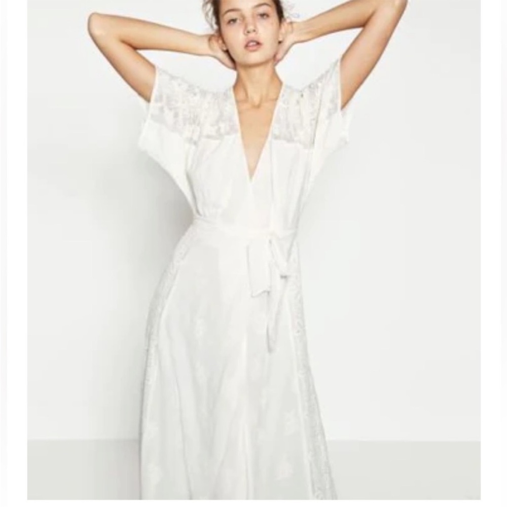 Zara V Neck Embroidered Maxi Wraparound Dress XS